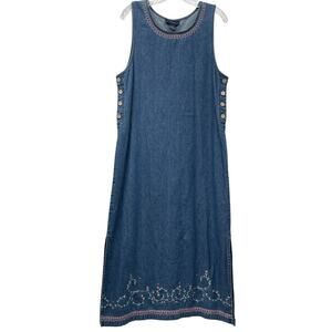 TY Original Wear Sleeveless Casual Denim Dress Floral Womens Size 14 Blue